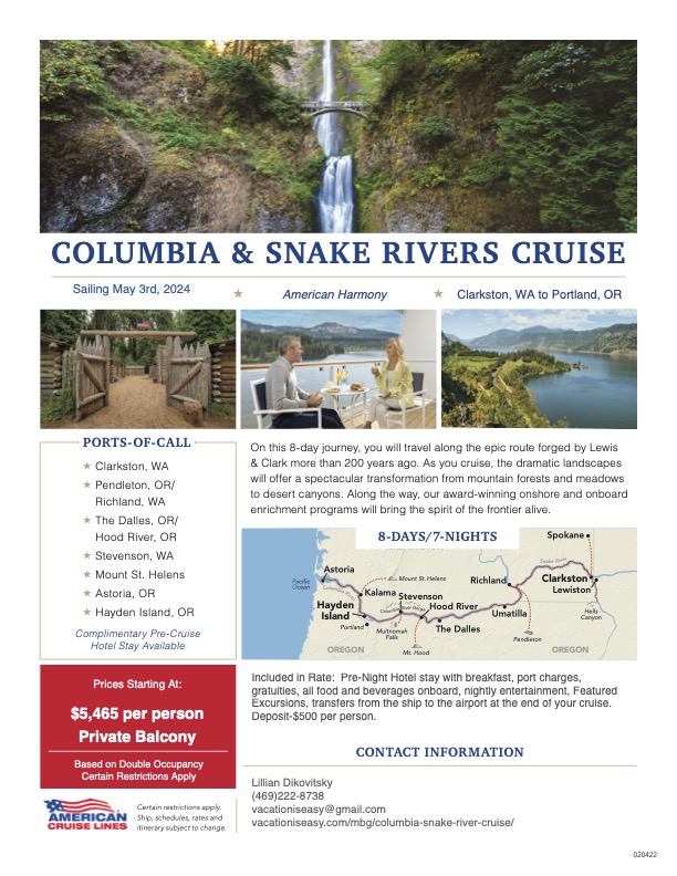 Columbia & Snake River, river cruise, American Cruise Line.
