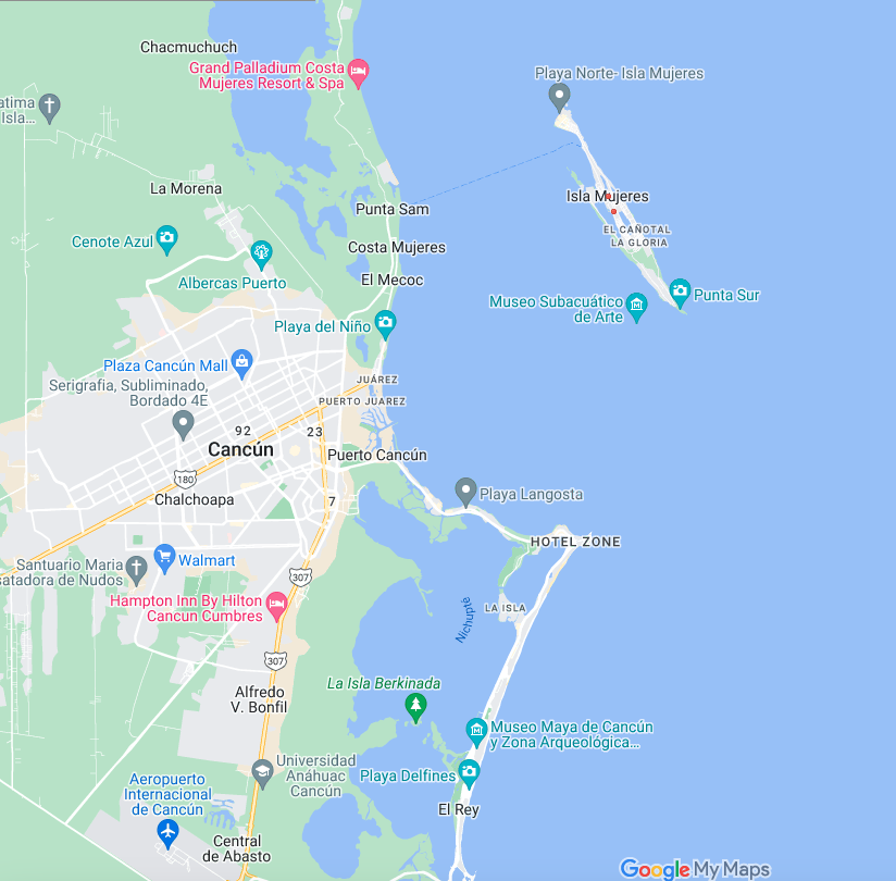 Cancun Isla Mujeres map