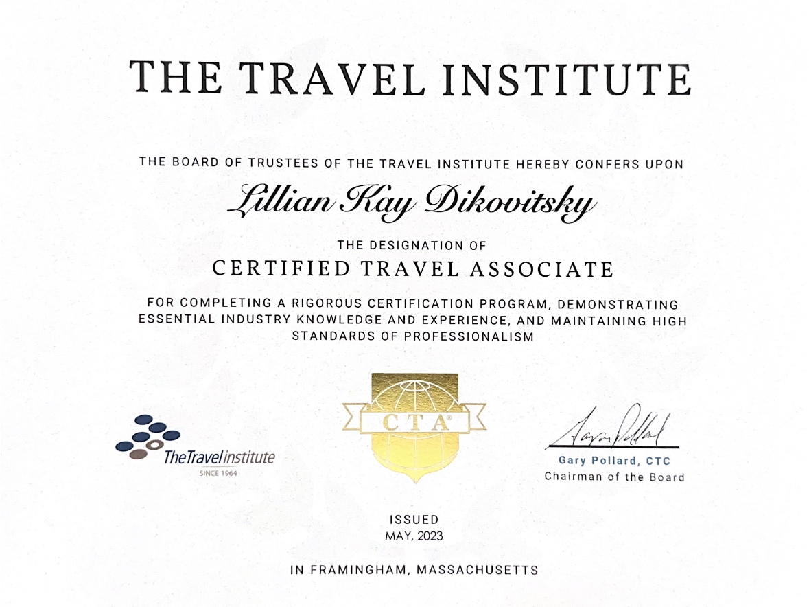 CTA certified travel associate, travel agent, travel advisor